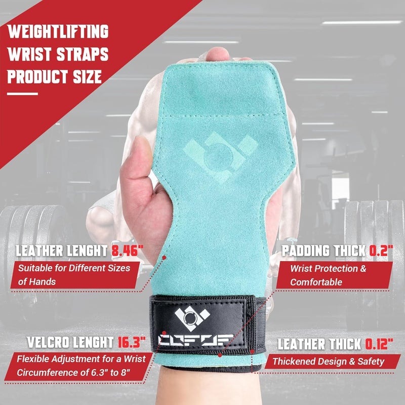 COFOF Weight Lifting Wrist Strap, Double Layer Leather Wrist Strap for Deadlift and Powerlifting, Adjustable Neoprene Padded Gym Workout Lifting Hooks (Pair) - Image 3